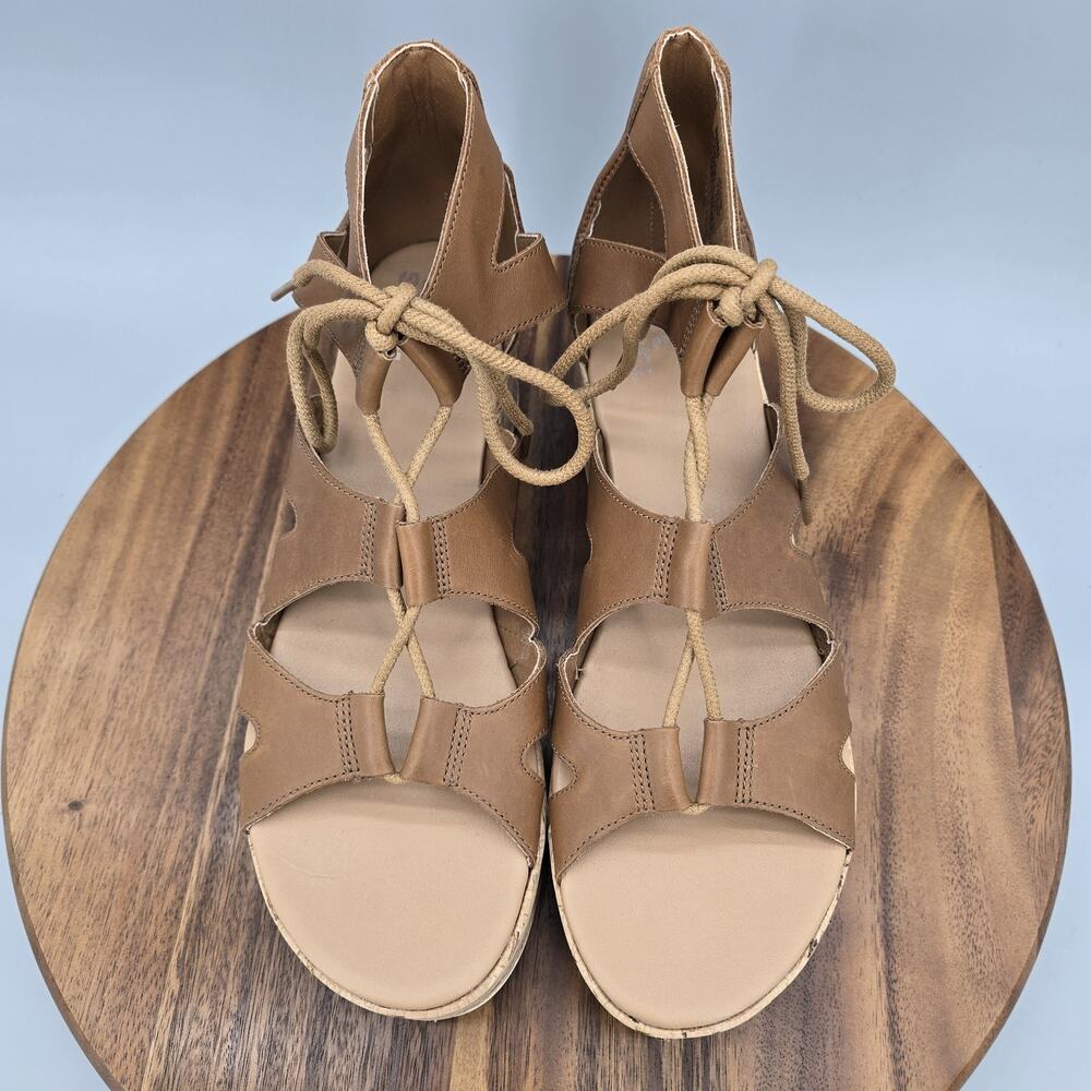 Sorel Cameron Sandals Womens 10.5 Brown Leather Lace Up Wedge Platform Shoes - Picture 5 of 8